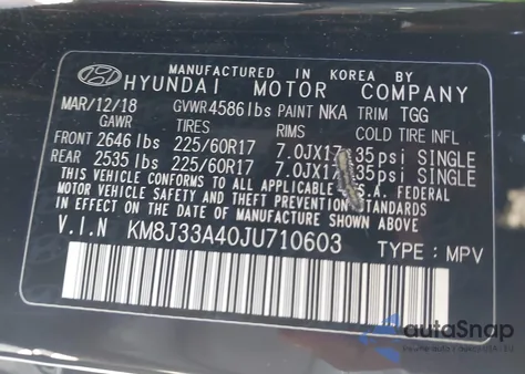 2018 Hyundai Tucson Sel z USA, uszkodzony, nr VIN KM8J33A40JU710603